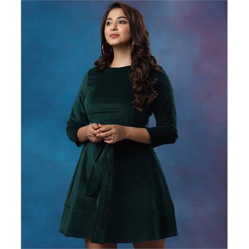 Mini Skater Velvet Green Dress