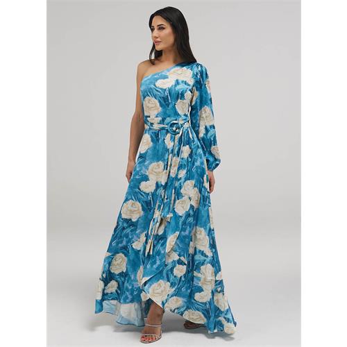 One Shoulder Printed Frill Dress