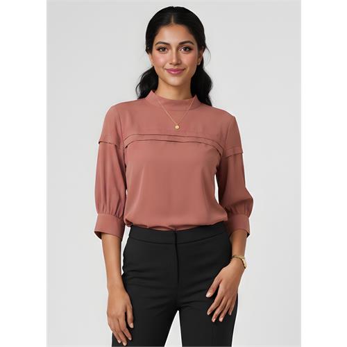 Orange Horizontal Pleated Chiffon Top