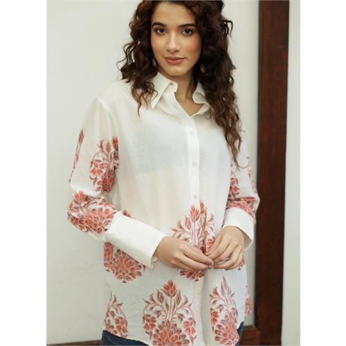 Pink Border Oversized Block Print Shirt