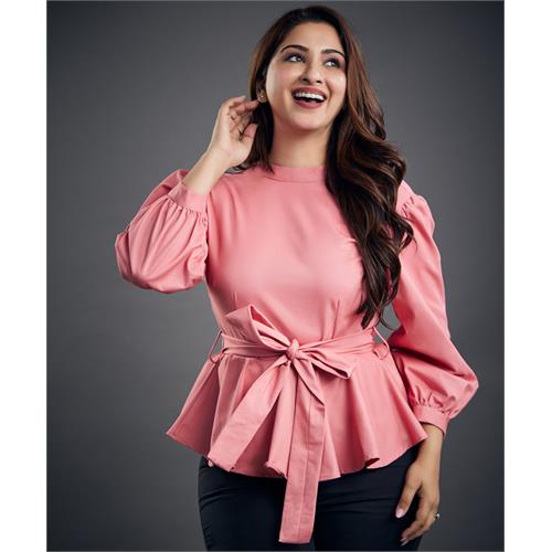 Pink Detailed Peplum Top