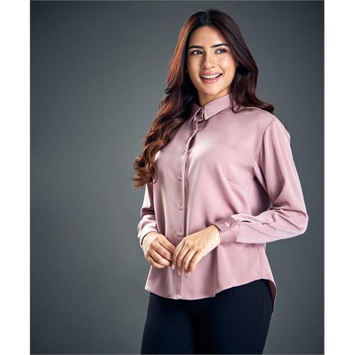 Pink Work Wear Satin Shirt Blouse