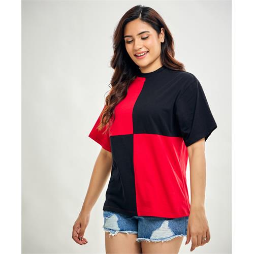 Red And Black Detailed Oversized Tshirt