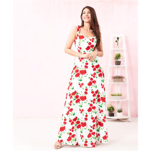 Red Floral Deep Cut Maxi