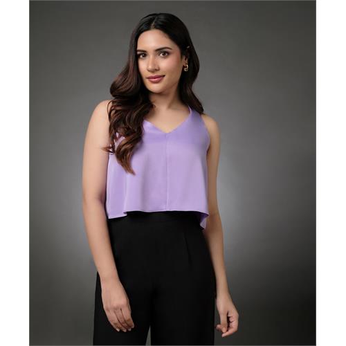 Silk Satin Vneck Sleeveless Lavender Top