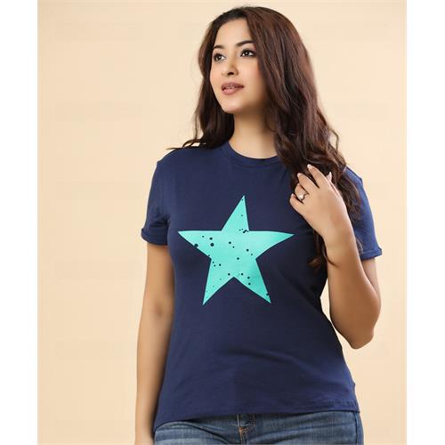 Star Printed Basic Crew Neck Tshirt