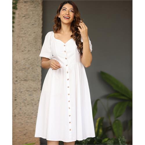 Sweet Heart Front Buttoned Linen Dress