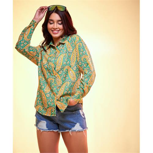 Oversized yellow & green printed shirt