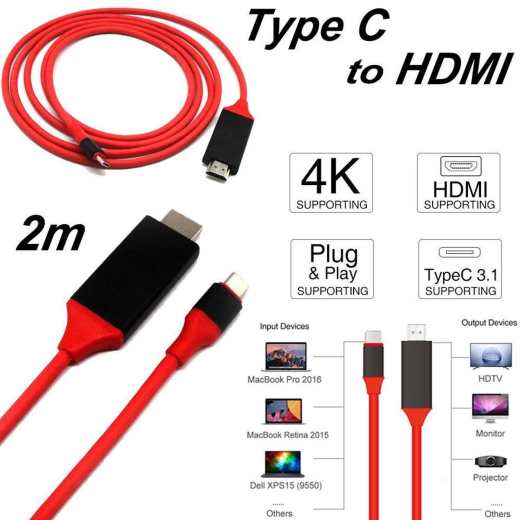 Type C To HDMI HDTV AV TV Cable Adapter