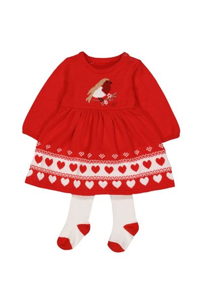 Mothercare Heritage Knitted Robin Dress And Tights Set