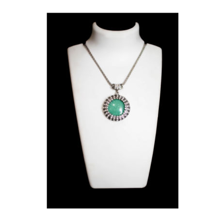 Womens Silver Fancy Fashion Necklace Turquoise Color Stone (RJN08)