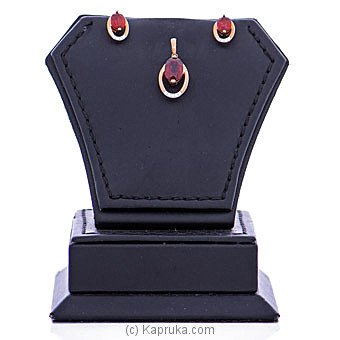 Vogue Diamond Red Garnets Stone 18K Gold Pendant Ear Stud Set