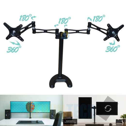 Adjustable Dual Double Monitor Table Desk Stand Bracket Mount Rotation Arm Desktop LED TV Holder For Computer Dual Monitor Bracket For 14-27 Inch