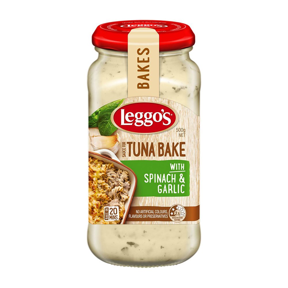 Leggo's Tuna Bake With Spanich & Garlic Pasta Sauce 500g