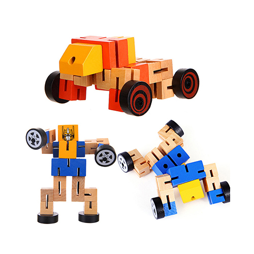 Kids Wooden Transformer Magic Cube Robot