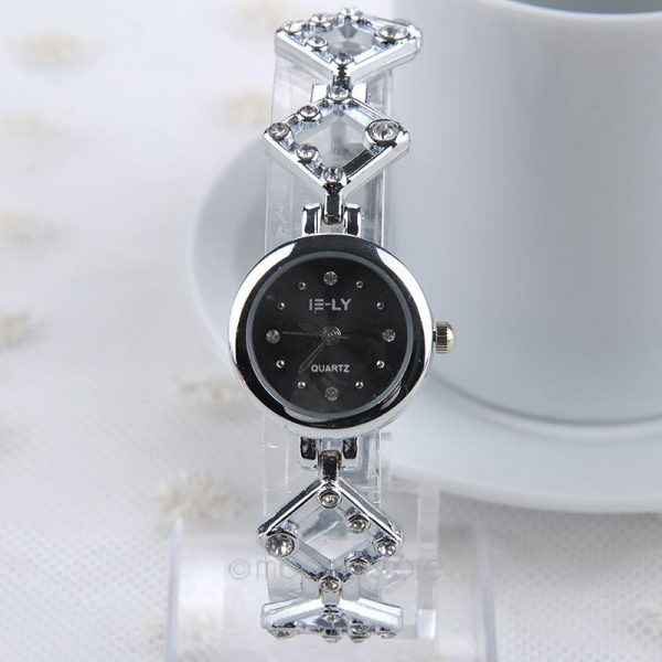 E-LY Black Dial Rhinestone Wristwatch